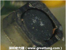 使用銀(Ag)鍍層的電源電感器(Power Inductors)，經(jīng)過推力測試后，零件端點上已經(jīng)看不到任何鍍層的痕跡了，所以其耐推力就比較小。