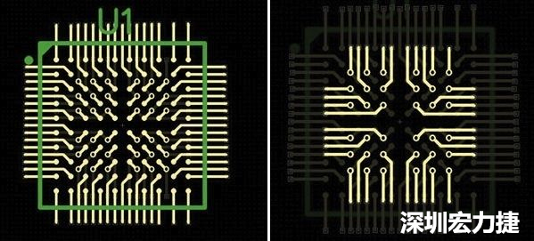 圖4a和4b：從最外層開始向中心為不同的BGA圈布線。