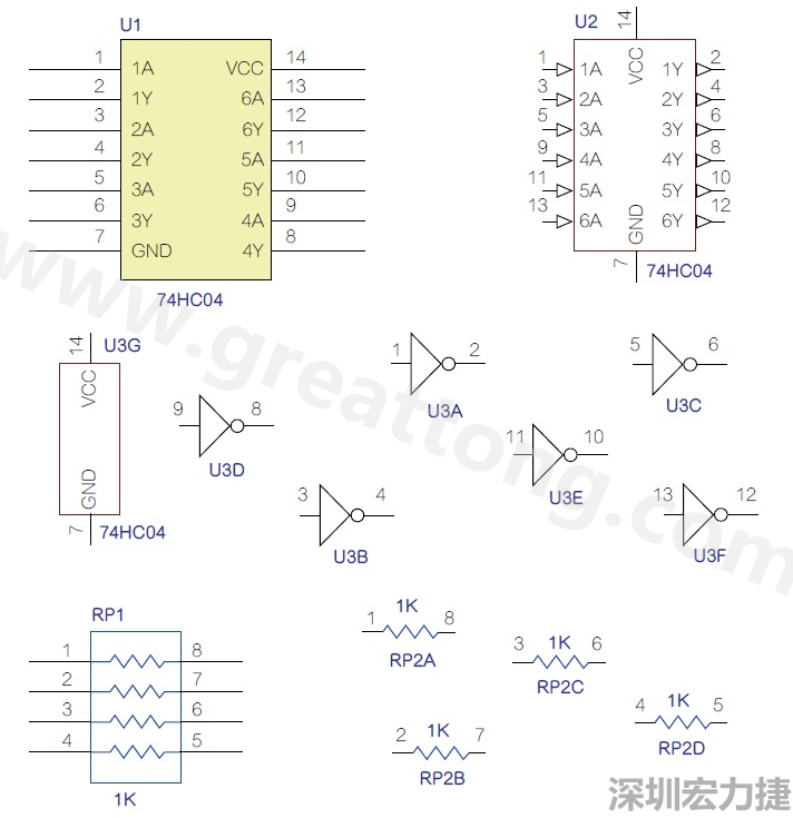 圖1 半導(dǎo)體元件供應(yīng)商所畫(huà)的電路圖符號(hào)是模擬元件的接腳圖，而非訊號(hào)流程。